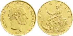 Ausländische Goldmünzen und -medaillen
Dänemark
Christian IX., 1863-1906
20 Kronen 1890 CS. 8,96 g. 900/1000.
vorzüglich/Stempelglanz