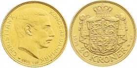 Ausländische Goldmünzen und -medaillen
Dänemark
Christian X., 1912-1947
20 Kronen 1914. 8,96 g. 900/1000.
vorzüglich/Stempelglanz, kl. Kratzer