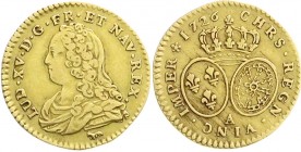 Ausländische Goldmünzen und -medaillen
Frankreich
Ludwig XV., 1715-1774
1/2 Louis d´or aux lunettes 1726 A, Paris. 4,05 g.
sehr schön