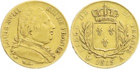 Ausländische Goldmünzen und -medaillen
Frankreich
Ludwig XVIII., 1814/1815-1824
20 Francs 1815 A, Paris. 6,45 g. 900/1000.
sehr schön
