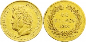 Ausländische Goldmünzen und -medaillen
Frankreich
Louis Philippe I., 1830-1848
40 Francs 1834 A, Paris. 12,90 g. 900/1000.
gutes sehr schön