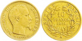 Ausländische Goldmünzen und -medaillen
Frankreich
Napoleon III., 1852-1870
10 Francs kleines Format 1854 A, Paris. 3,23 g. 900/1000.
fast sehr sch...