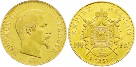 Ausländische Goldmünzen und -medaillen
Frankreich
Napoleon III., 1852-1870
100 Francs 1857 A, Paris. 32,26 g. 900/1000.
gutes vorzüglich