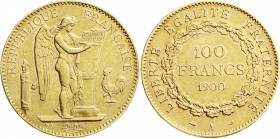 Ausländische Goldmünzen und -medaillen
Frankreich
Dritte Republik, 1871-1940
100 Francs stehender Genius 1900 A, Paris. 32,25 g. 900/1000.
vorzügl...