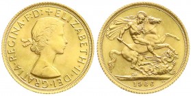 Ausländische Goldmünzen und -medaillen
Grossbritannien
Elisabeth II., seit 1952
1 Pfund (Sovereign) 1966 Drachentöter. 7,99 g. 917/1000.
prägefris...