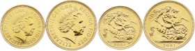 Ausländische Goldmünzen und -medaillen
Grossbritannien
Elisabeth II., seit 1952
2 Stück: 1 und 1/2 Sovereign 2001, Wappen. Drachentöter. 7,99 und 3...