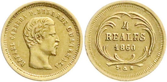Ausländische Goldmünzen und -medaillen
Guatemala
Republik
4 Reales 1860. 0,84...
