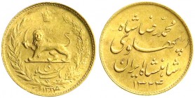 Ausländische Goldmünzen und -medaillen
Iran
Mohammed Reza Pahlavi, 1941-1979
Pahlavi SH 1324 = 1945. 8,14 g. 900/1000.
prägefrisch