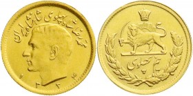 Ausländische Goldmünzen und -medaillen
Iran
Mohammed Reza Pahlavi, 1941-1979
1/2 Pahlavi SH 1334 = 1955. 4,07 g. 900/1000.
vorzüglich, seltenes Ja...