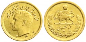 Ausländische Goldmünzen und -medaillen
Iran
Mohammed Reza Pahlavi, 1941-1979
1/2 Pahlavi SH 1342 = 1963. 4,07 g. 900/1000. Besseres Jahr.
fast Ste...