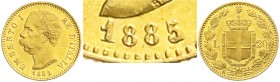 Ausländische Goldmünzen und -medaillen
Italien- Königreich
Umberto I., 1878-1900
20 Lire 1885 R, im Stempel geändert aus 1883. 6,45 g. 900/1000. Im...