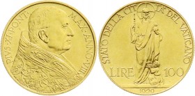 Ausländische Goldmünzen und -medaillen
Italien-Kirchenstaat
Pius XI., 1922-1939
100 Lire 1929, stehender Jesus. 8,8 g. 900/1000.
fast Stempelglanz...