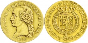 Ausländische Goldmünzen und -medaillen
Italien-Sardinien
Vittorio Emanuele I., 1802-1821
20 Lire 1818 AL/L 6,45 g. 900/1000.
vorzüglich, leicht be...