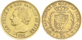 Ausländische Goldmünzen und -medaillen
Italien-Sardinien
Carl Felix, 1821-1831
80 Lire 1826 Adlerkopf, Turin. 25,80 g. 900/1000.
sehr schön