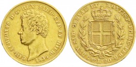 Ausländische Goldmünzen und -medaillen
Italien-Sardinien
Carl Albert, 1831-1849
20 Lire 1834 P, Adlerkopf. Turin. 6,45 g. 900/1000
sehr schön