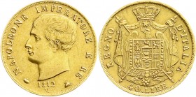 Ausländische Goldmünzen und -medaillen
Italien-unter Napoleon
Napoleon I., 1804-1814
40 Lire 1812 M. 12,9 g. 900/1000.
sehr schön/vorzüglich, kl. ...