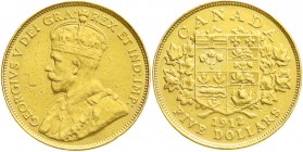 Ausländische Goldmünzen und -medaillen
Kanada
Britisch, seit 1763
5 Dollars 1912. 8,36 g. 900/1000.
fast sehr schön