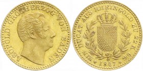 Altdeutsche Goldmünzen und -medaillen
Baden-Durlach
Carl Leopold Friedrich, 1830-1852
Rheingold-Dukat 1847, mit spiegelverkehrter 1 in der Jahresza...