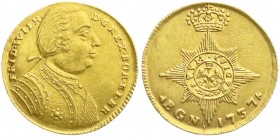 Altdeutsche Goldmünzen und -medaillen
Brandenburg-Preußen
Friedrich Wilhelm I., 1713-1740
Dukat 1737 EGN, Berlin. 3,47 g.
vorzüglich, selten