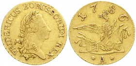 Altdeutsche Goldmünzen und -medaillen
Brandenburg-Preußen
Friedrich II., 1740-1786
Friedrichs d'or 1786 A, Berlin. 6,63 g.
sehr schön, seltenes Ja...