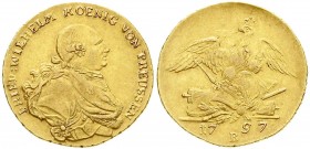 Altdeutsche Goldmünzen und -medaillen
Brandenburg-Preußen
Friedrich Wilhelm II., 1786-1797
Friedrichs d'or 1797 B, Breslau. 6,67 g.
gutes vorzügli...