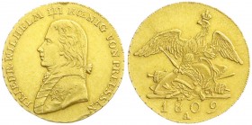 Altdeutsche Goldmünzen und -medaillen
Brandenburg-Preußen
Friedrich Wilhelm III., 1797-1840
Friedrichs d`or 1809 A, Berlin. 6,65 g.
vorzüglich, kl...