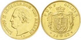 Altdeutsche Goldmünzen und -medaillen
Hessen-Darmstadt
Ludwig II., 1830-1848
5 Gulden 1842 HR. 3,36 g.
sehr schön/vorzüglich