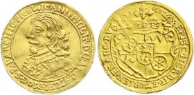 Altdeutsche Goldmünzen und -medaillen
Mainz-Erzbistum
Johann Philipp von Schönborn, 1647-1673
Dukat 1658, Brustb. n.r./Wappen. 3,48 g.
vorzüglich,...