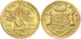 Altdeutsche Goldmünzen und -medaillen
Mainz-Erzbistum
Lothar Franz von Schönborn, 1695-1729
Dukat 1696. Auf den Frieden von Rijswijk. Sechsfeldiges...
