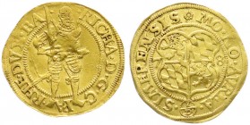 Altdeutsche Goldmünzen und -medaillen
Pfalz-Simmern
Richard, 1569-1598
Dukat 1578, Simmern. Mzm. Andreas Wachsmuth. 3,44 g.
sehr schön