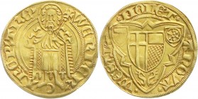 Altdeutsche Goldmünzen und -medaillen
Trier, Erzbistum
Werner von Falkenstein, 1388-1418
Goldgulden o.J.(1410/1414), Wesel. Halbmond und Onnament z...