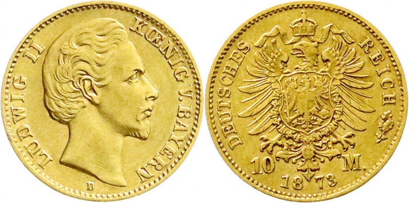 Reichsgoldmünzen
Bayern
Ludwig II., 1864-1886
10 Mark 1873 D. sehr schön