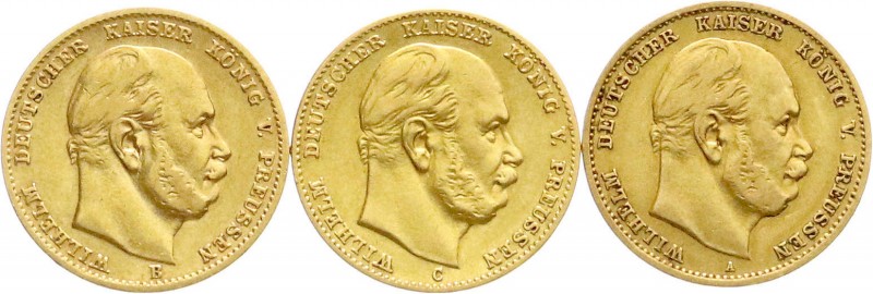 Reichsgoldmünzen
Preußen
Wilhelm I., 1861-1888
3 Stück: 10 Mark 1873 B, C, 18...