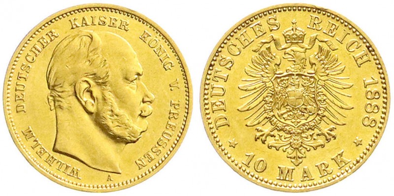 Reichsgoldmünzen
Preußen
Wilhelm I., 1861-1888
10 Mark 1888 A. Dreikaiser Jah...