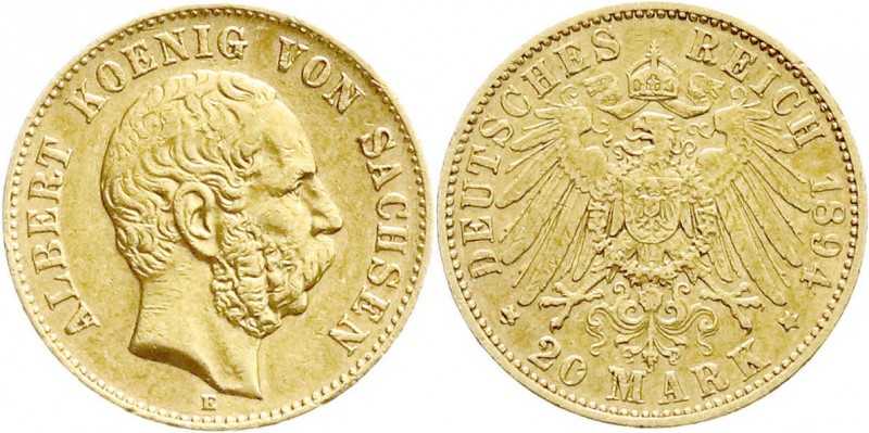 Reichsgoldmünzen
Sachsen
Albert, 1873-1902
20 Mark 1894 E. sehr schön/vorzügl...