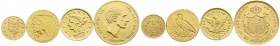 Lots von Goldmünzen und -medaillen
4 Nachprägungen bzw. beschädigte Münzen: Spanien 25 Pts. 1878 (NP), USA 2 1/2 Dollars 1905 (besch.), 2 1/2 Dollar ...