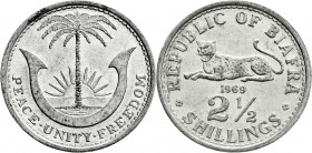 Ausländische Münzen und Medaillen
Biafra
Republik, 1968-1969
2 1/2 Shillings Aluminium 1969. Westafrikanischer Waldleopard.
vorzüglich