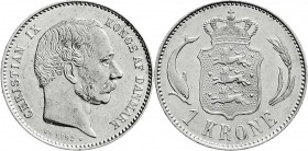 Ausländische Münzen und Medaillen
Dänemark
Christian IX., 1863-1906
1 Krone 1892. vorzüglich/Stempelglanz