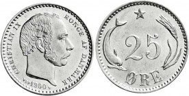 Ausländische Münzen und Medaillen
Dänemark
Christian IX., 1863-1906
25 Öre 1900. Stempelglanz, Prachtexemplar
