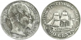 Ausländische Münzen und Medaillen
Dänisch-Westindien
Frederik VII., 1848-1863
20 Cents 1862 Segelschiff.
fast sehr schön