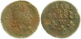 Ausländische Münzen und Medaillen
Frankreich
Ludwig XIV., 1643-1715
Kupfer Liard o.J. (!), W, Lille. Bei Gadoury sind nur die datierten Prägungen v...