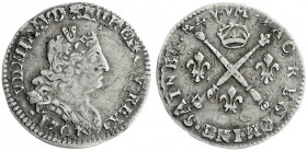 Ausländische Münzen und Medaillen
Frankreich
Ludwig XIV., 1643-1715
5 Sols aux insignes 1703, Mzz. durch Überprägung unleserlich.
sehr schön