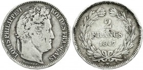 Ausländische Münzen und Medaillen
Frankreich
Louis Philippe I., 1830-1848
2 Francs 1847 A, Paris. schön/sehr schön, Randfehler