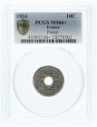 Ausländische Münzen und Medaillen
Frankreich
Dritte Republik, 1870-1940
10 Centimes Cu/Ni 1924 Poissy (Blitz). Im PCGS-Blister mit Grading MS66+ (n...