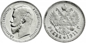 Ausländische Münzen und Medaillen
Russland
Nikolaus II., 1894-1917
Rubel 1911, St. Petersburg. sehr schön/vorzüglich, winz. Randfehler, selten