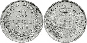 Ausländische Münzen und Medaillen
San Marino
50 Centesimi 1898. fast Stempelglanz