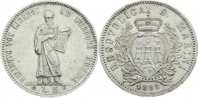 Ausländische Münzen und Medaillen
San Marino
5 Lire 1898 R. vorzüglich/Stempelglanz, kl. Kratzer