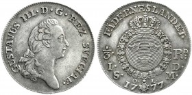 Ausländische Münzen und Medaillen
Schweden
Gustav III. Adolf, 1771-1792
1/3 Riksdaler 1777 OL, Stockholm.
gutes sehr schön, leicht justiert. schön...