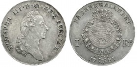 Ausländische Münzen und Medaillen
Schweden
Gustav III. Adolf, 1771-1792
Rigsdaler 1781 OL Stockholm, Münzmeister Olof Lidijn.
gutes sehr schön, Ra...