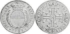 Ausländische Münzen und Medaillen
Schweiz-Freiburg, Kanton
Viertelgulden (14 Kreuzer) 1793. vorzüglich/Stempelglanz, selten